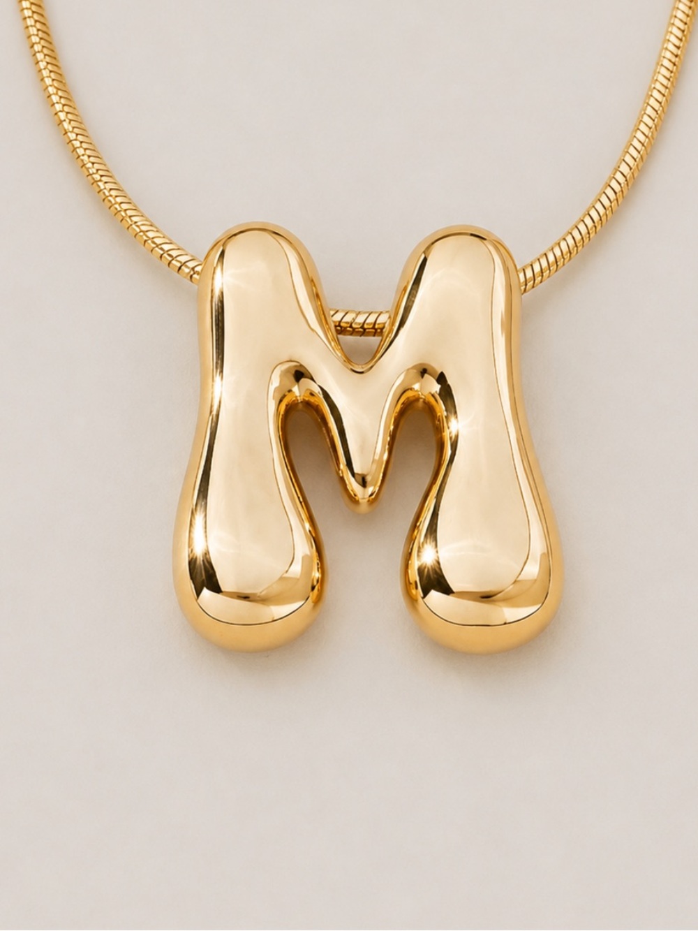 New! Gold Bubble Monogram Initial Letter Necklace NWOT